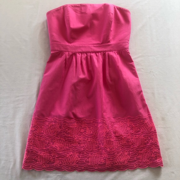 Vineyard Vines Fish Eyelet in Pink Cotton Strapless Fit & Flare Size 4 - Picture 2 of 16